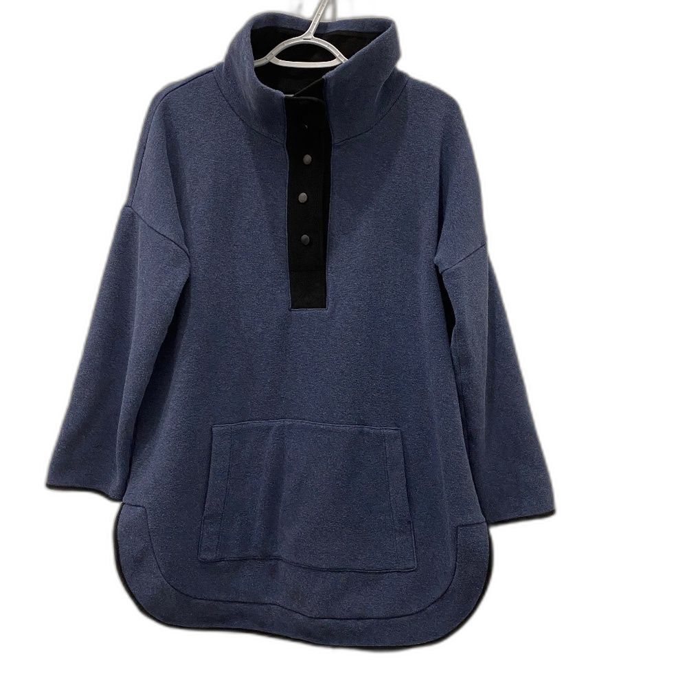 Soft Surroundings Womens SMALL Blue Scotland Pullover Sweatshirt Kangaroo pocket